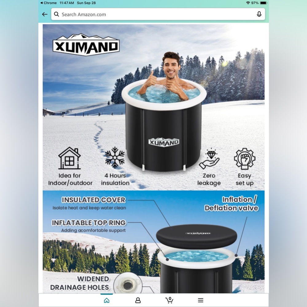 NWT Xumano Black Inflatable Ice Bath Tub